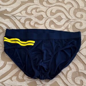 2xist Navy Swim Trunks with Yellow Stripes